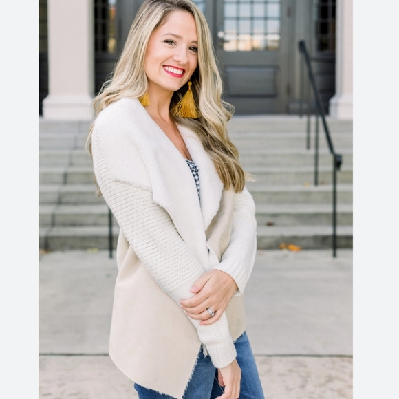 Grace Elements Faux Shearling and Suede Sweater Cardigan Jacket XS NWT - Picture 1 of 5